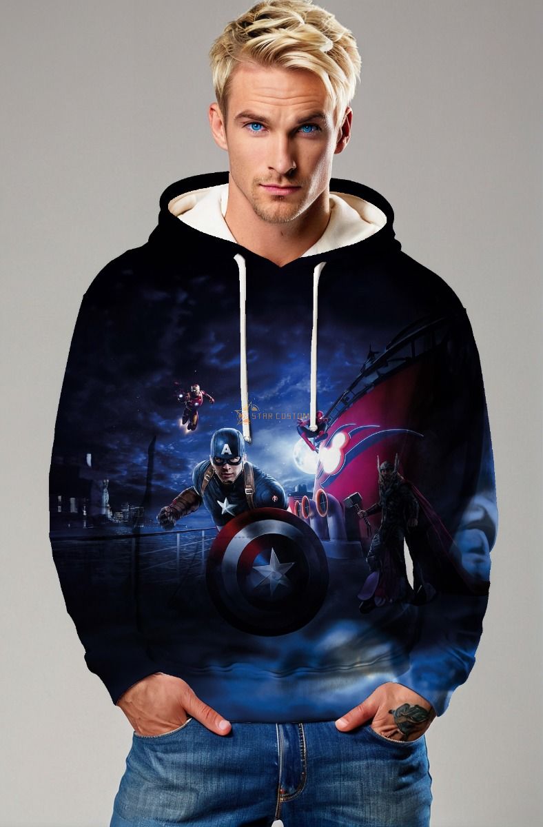 Dark Blue Captain America & Avengers Night Battle Hoodie