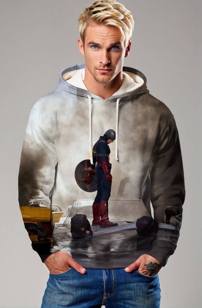 Gray Captain America Battle Hoodie