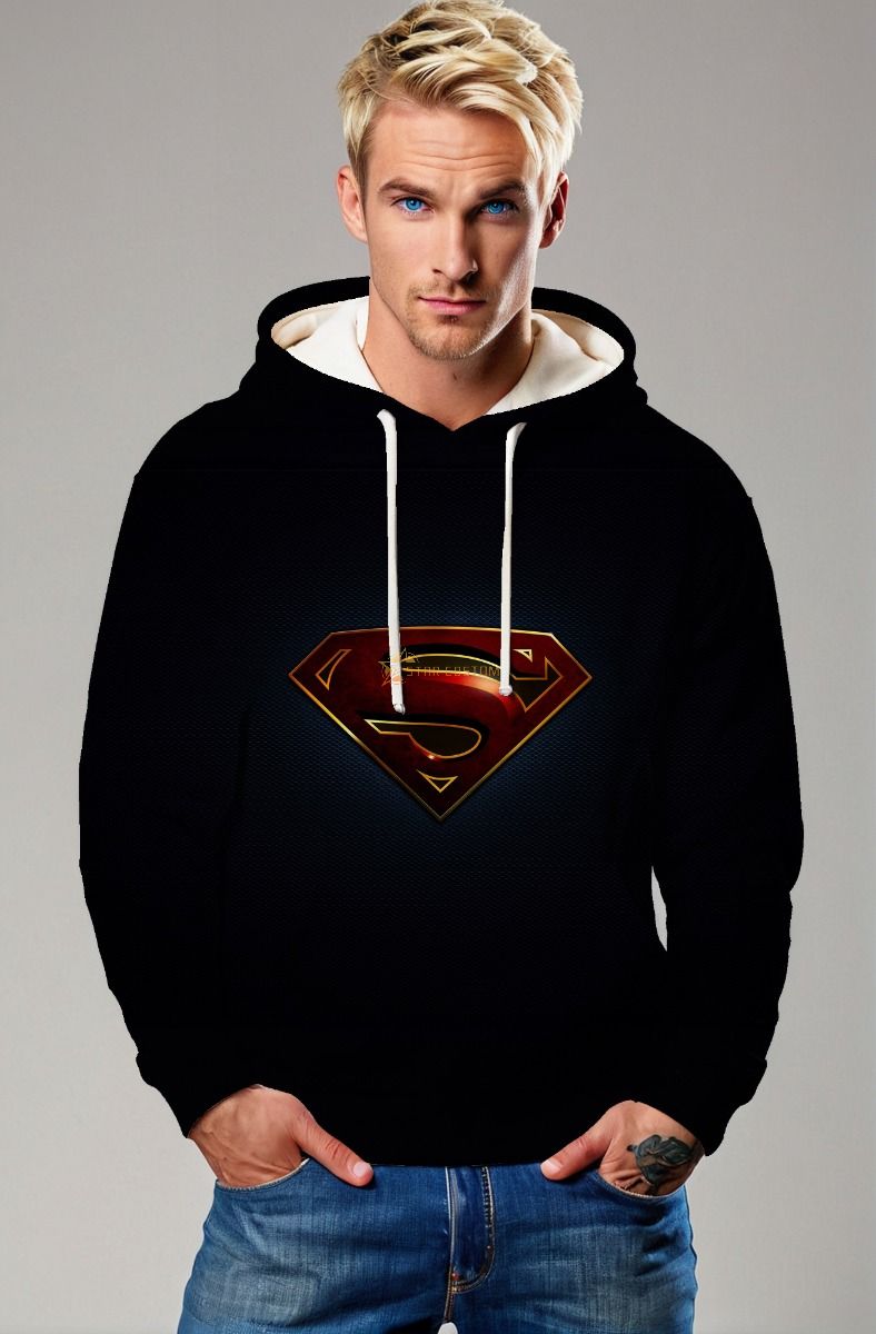 Superman S Shield Graphic Apparel Iconic Red & Gold Black Hoodie