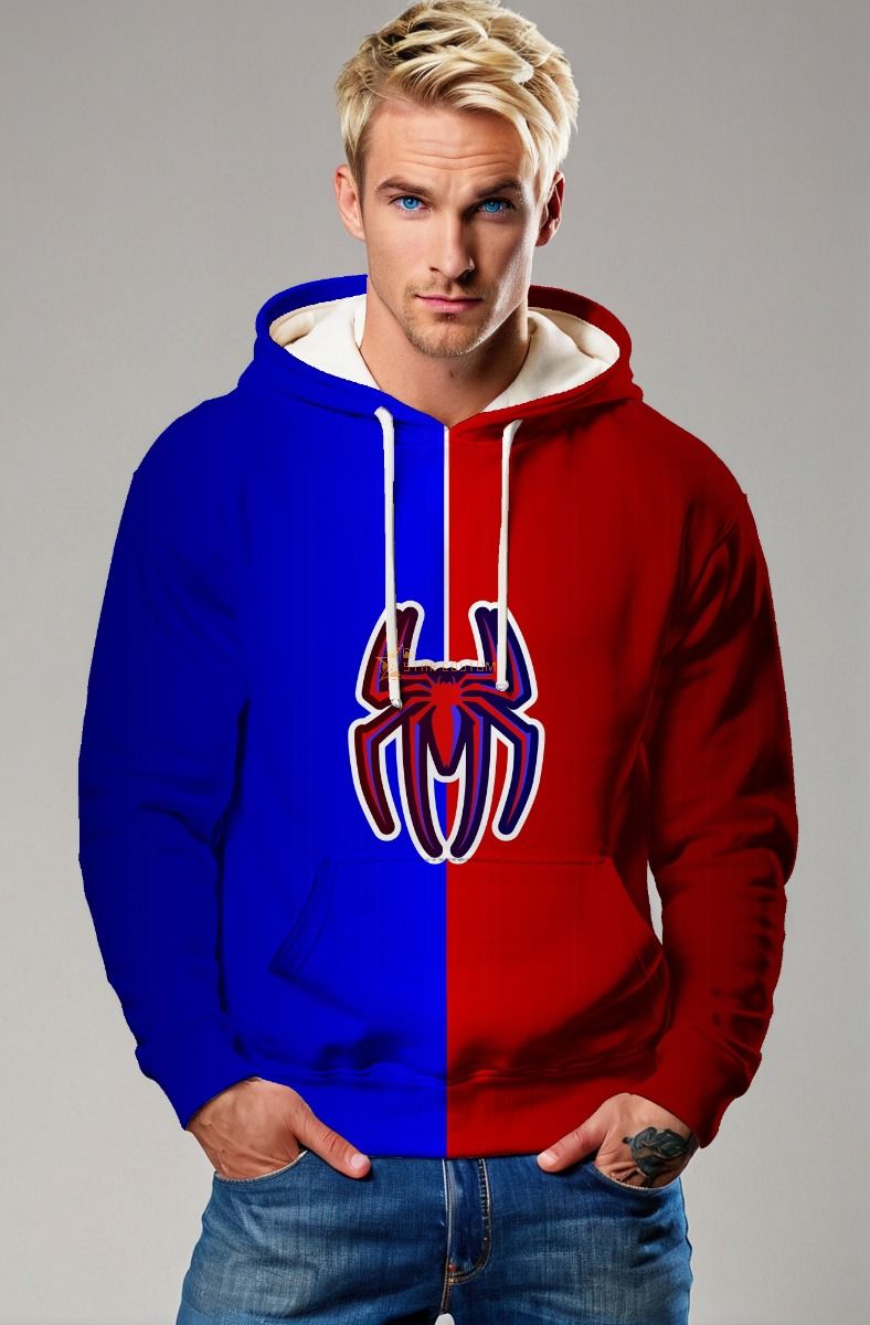  Spider Logo Split Red & Blue Hoodie