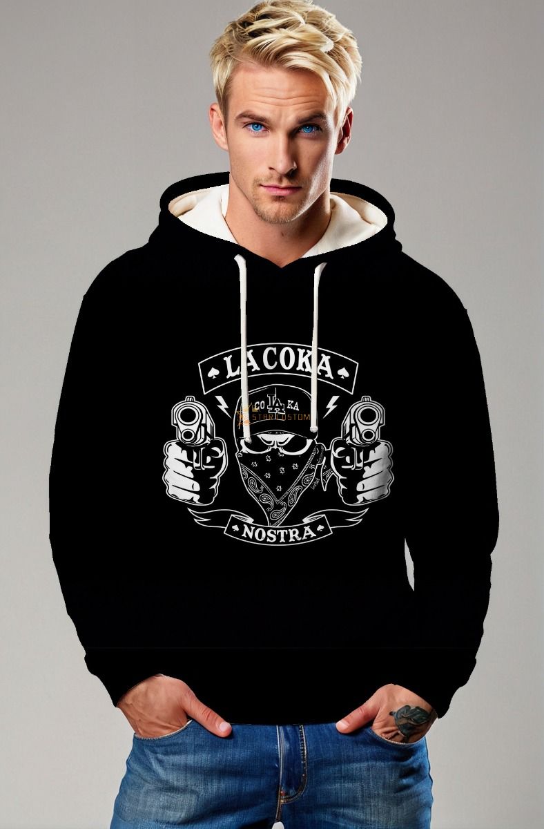 Lacoka Nostra Graphic Apparel – Bold Black Pullover Hoodie