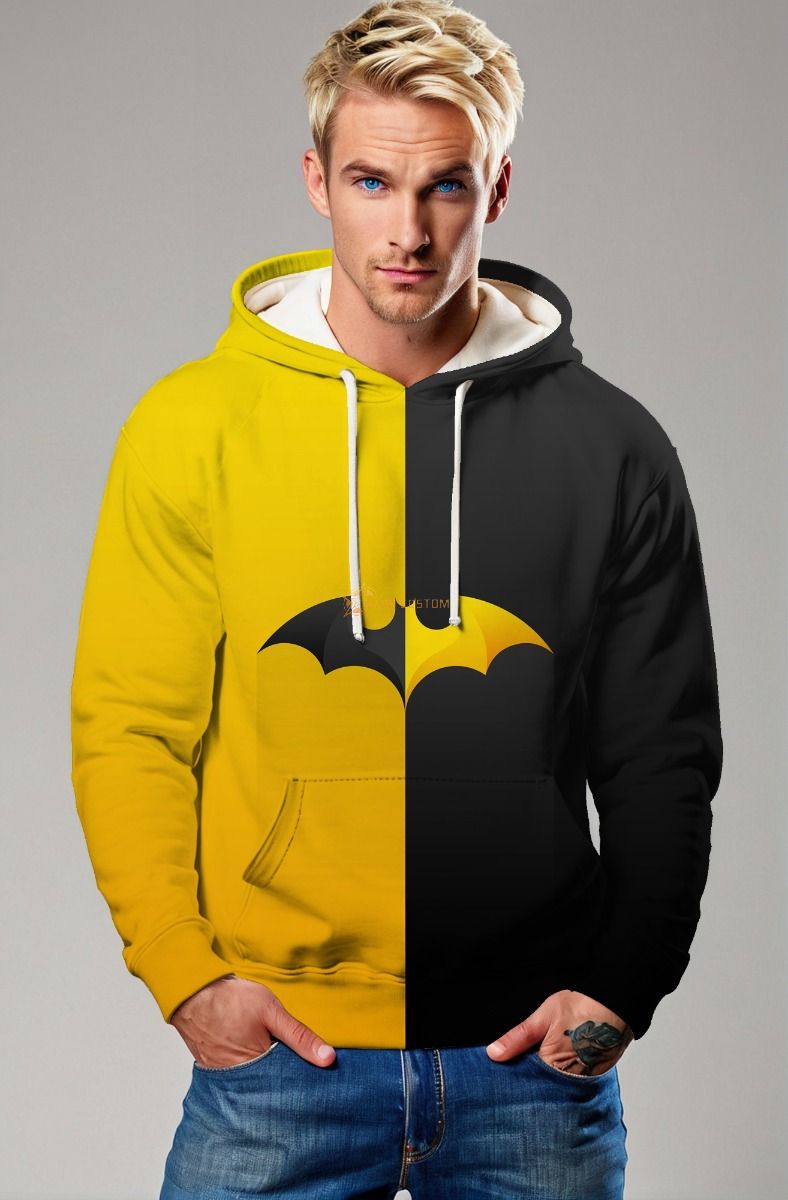Superhero Bat Logo Graphic Apparel – Yellow & Black Pullover Hoodie