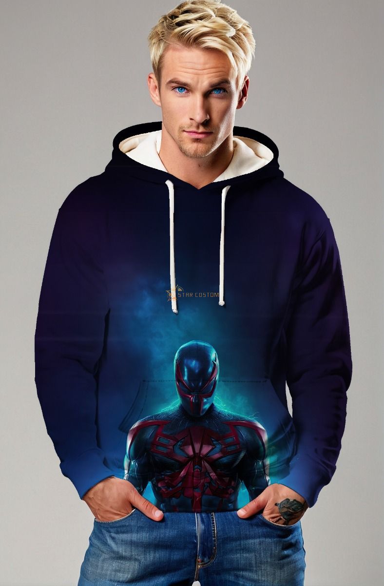 Neo Spider Hero Graphic Apparel – Midnight Blue Pullover Hoodie