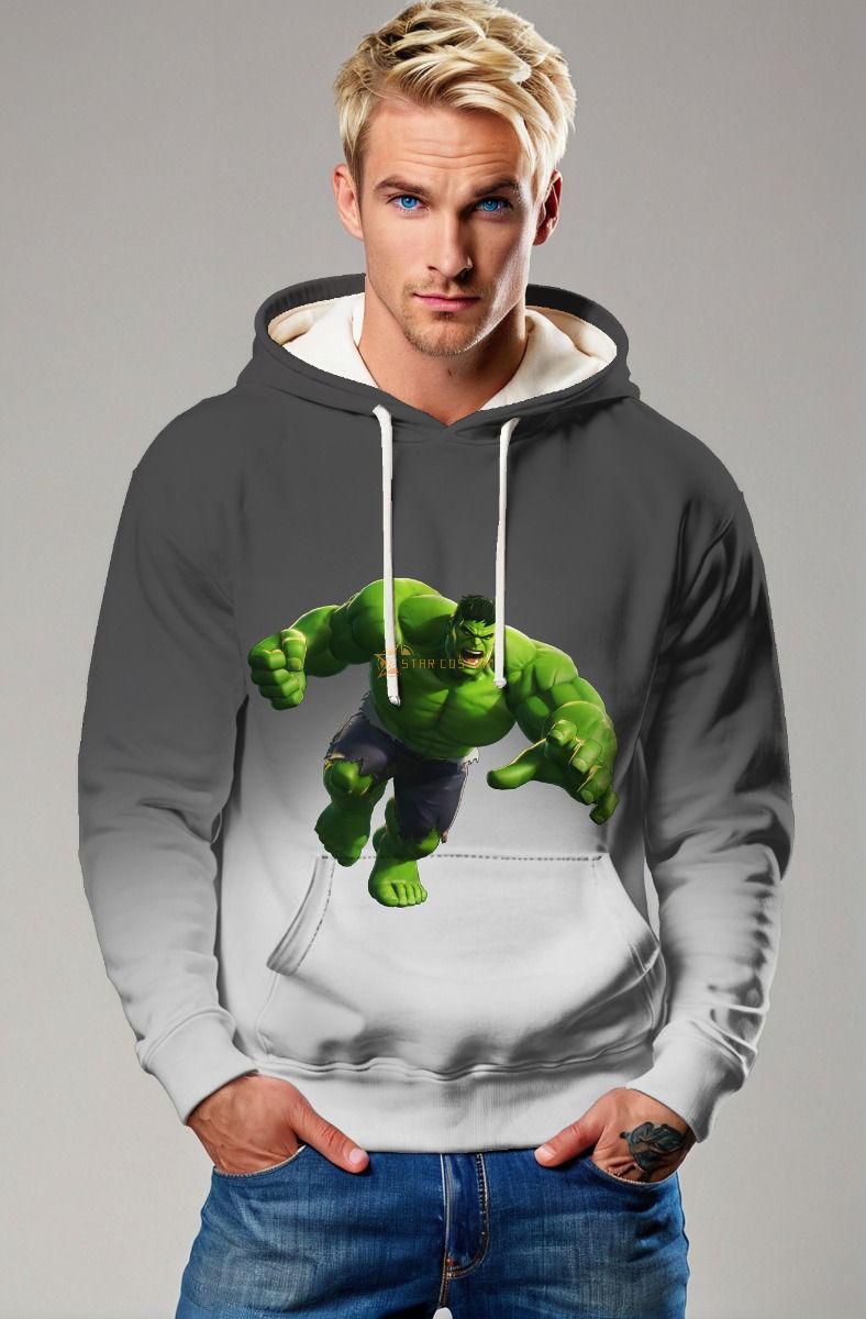 Hulk Smash Graphic Hoodie – Grey & White Pullover