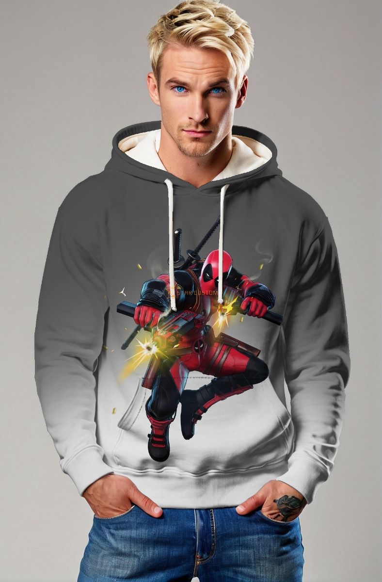 Gray & White Deadpool Pullover Hoodie – Explosive Streetwear