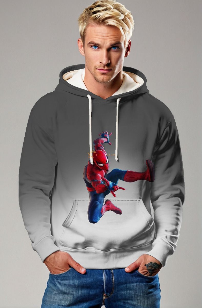 Gray & White Spider‑Man Pullover Hoodie – Urban Action Style