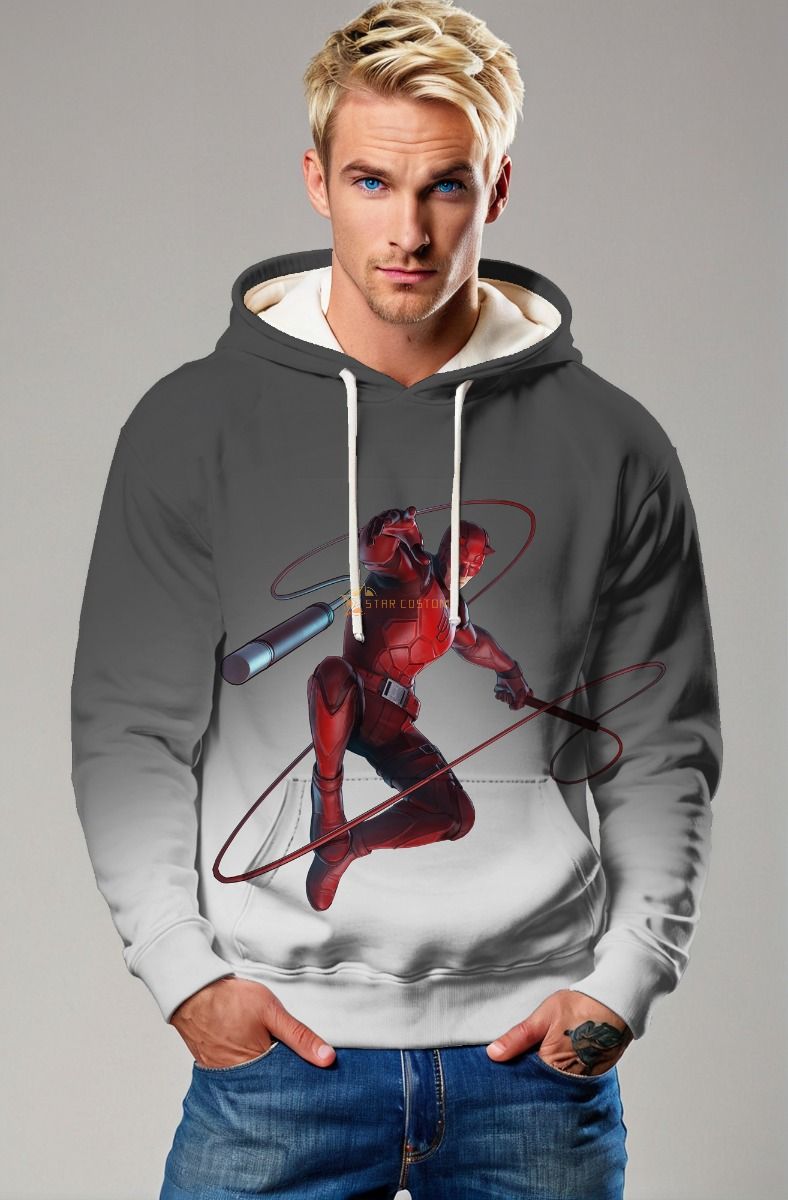  Dark Gray & Black Daredevil Action Pullover Hoodie – Stay Warm in Heroic Fashion