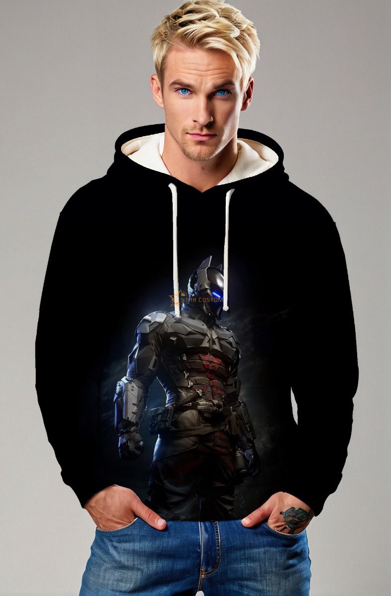 Black Futuristic Knight Pullover Hoodie – Cozy & Heroic