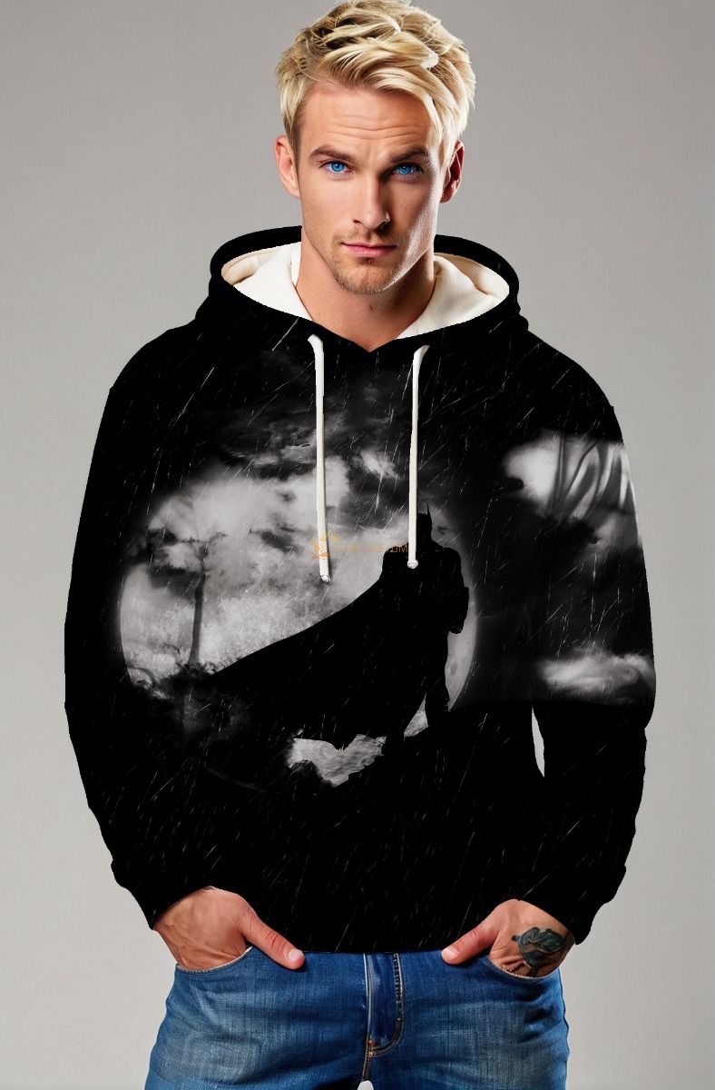 Black Dark Knight Silhouette Pullover Hoodie – Cozy Night Guardian Design