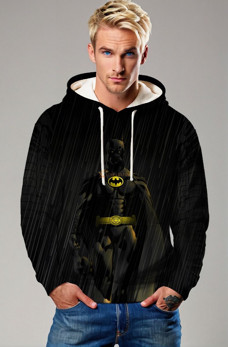 Black Batman Rain Pullover Hoodie – Heroic Comfort for Fans