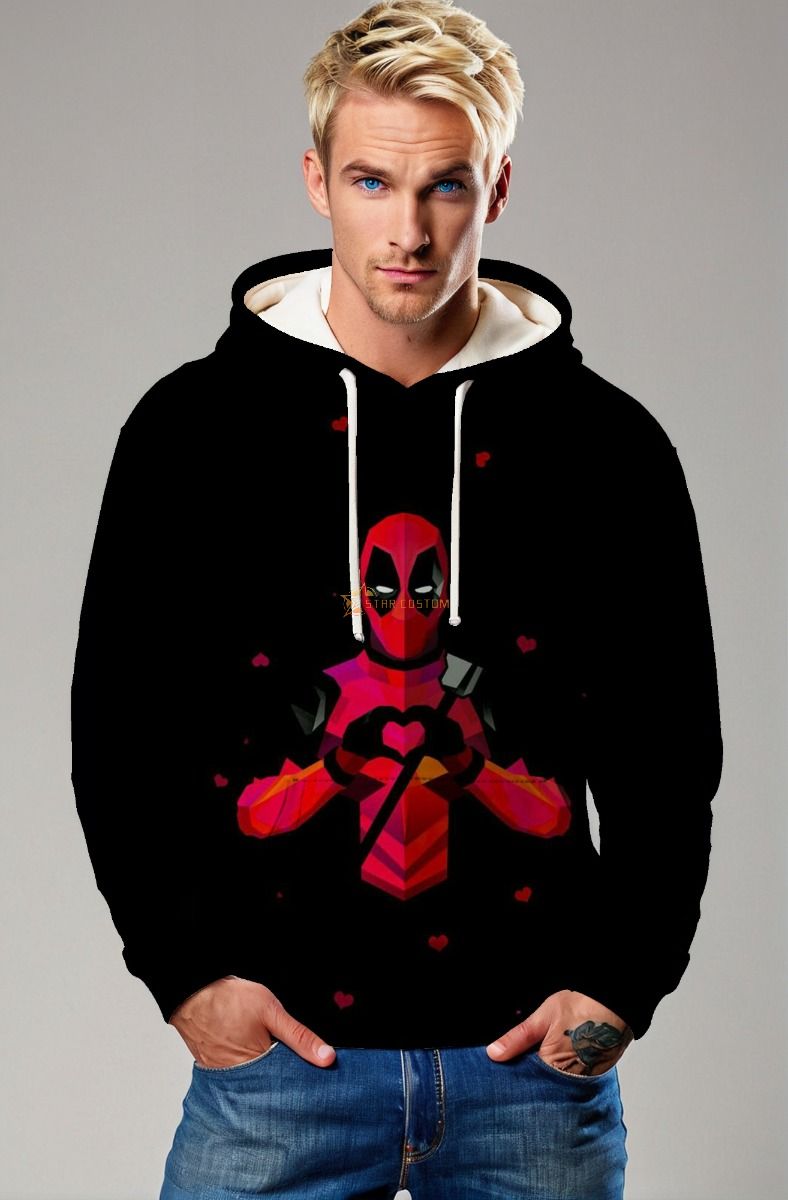 Black Deadpool Heart Hands Pullover Hoodie – Cozy Hero Vibes