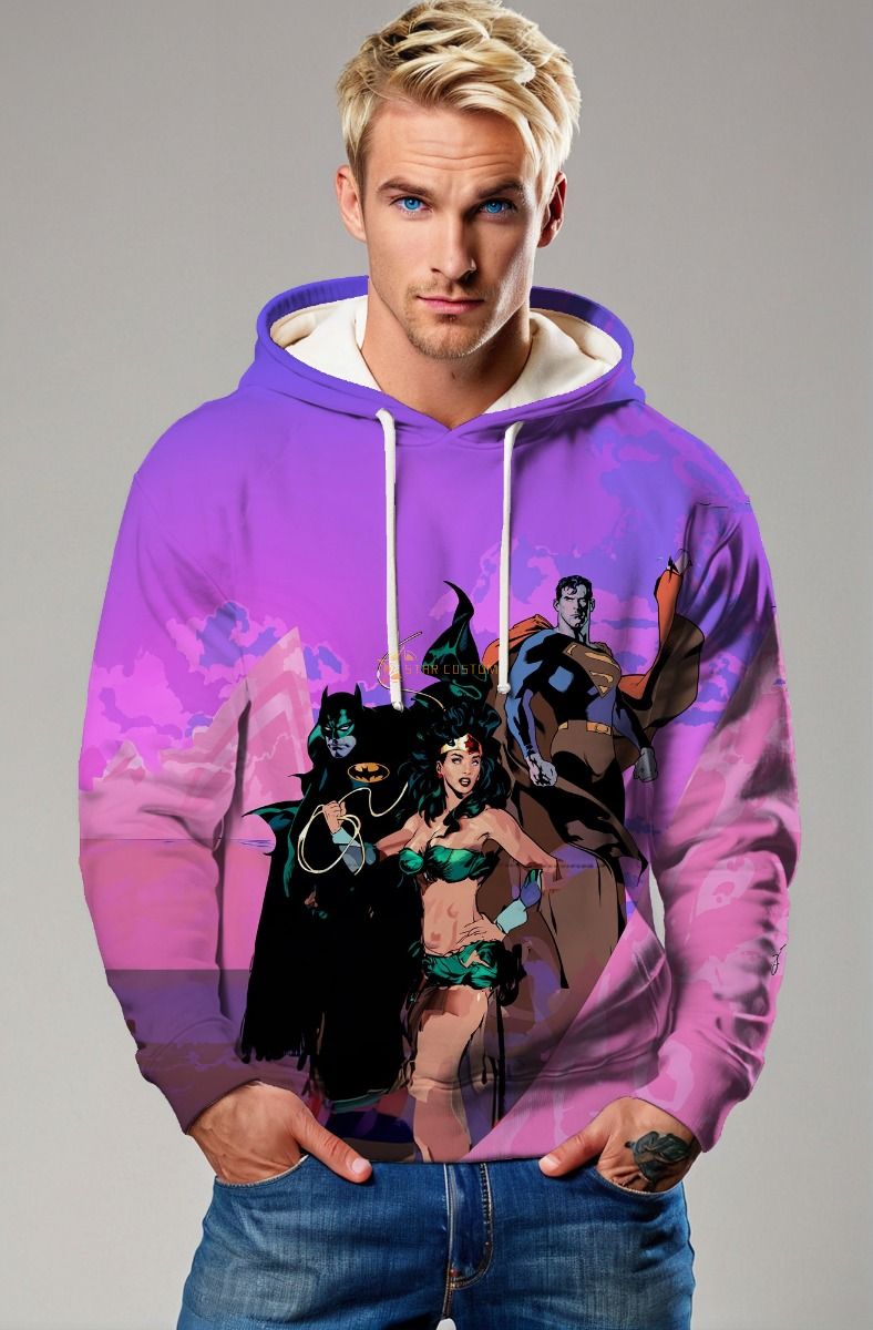 Purple Justice League Pullover Hoodie – Cozy Comic Vibes