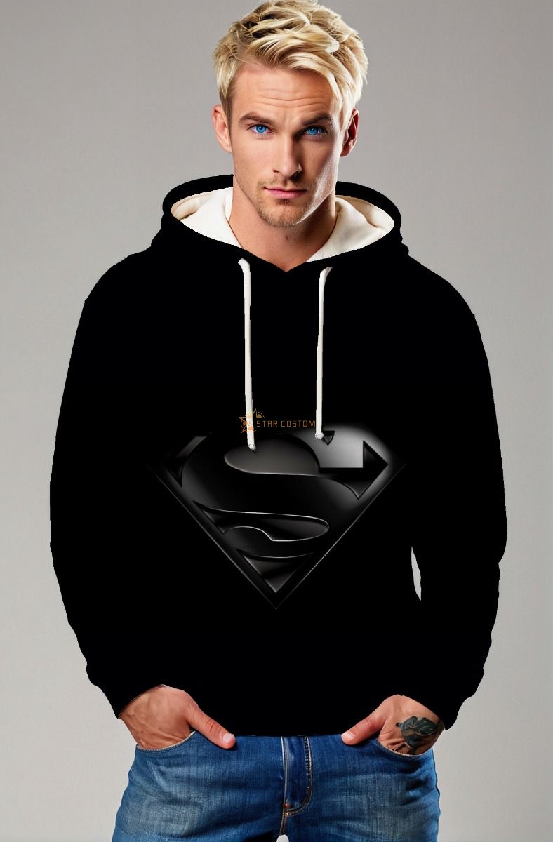 Black Superman S Logo Pullover Hoodie – Bold Hero Comfort