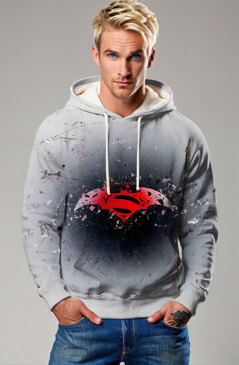 Light Gray Superman vs Batman Pullover Hoodie – Street Hero Style