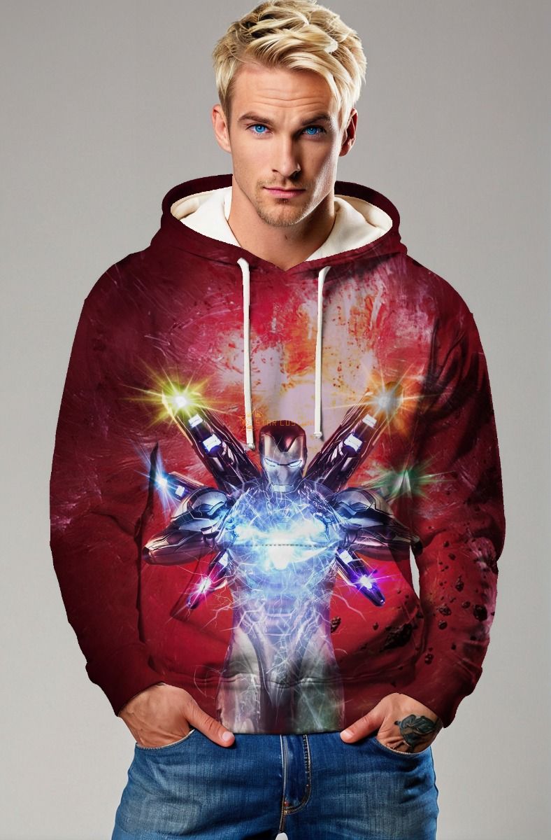 Wine Red Iron Man Arc Reactor Pullover Hoodie – Power Surge Style