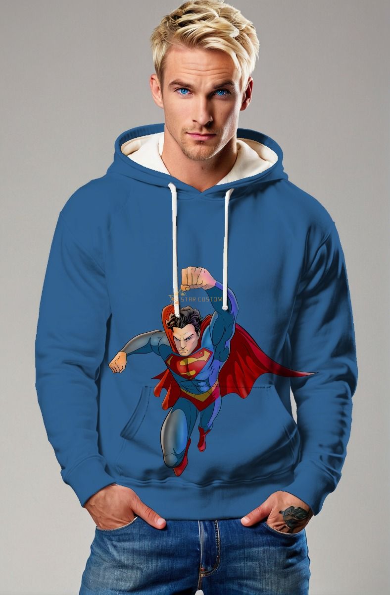 Blue Flying Superman Pullover Hoodie – Classic Hero Style