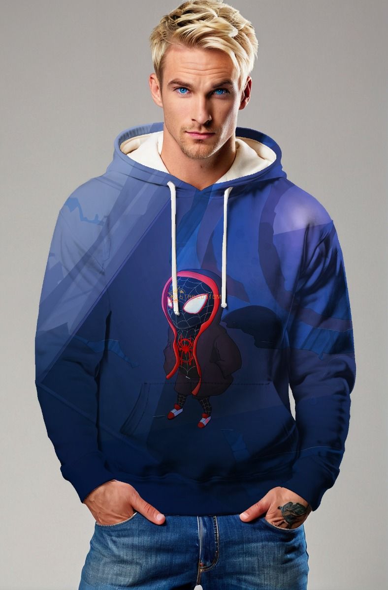 Blue Chibi Spider‑Man Pullover Hoodie – Cozy Hero Streetwear