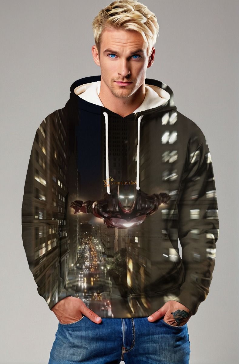Iron Man Night Flight Graphic Hoodie – Bold Black Streetwear