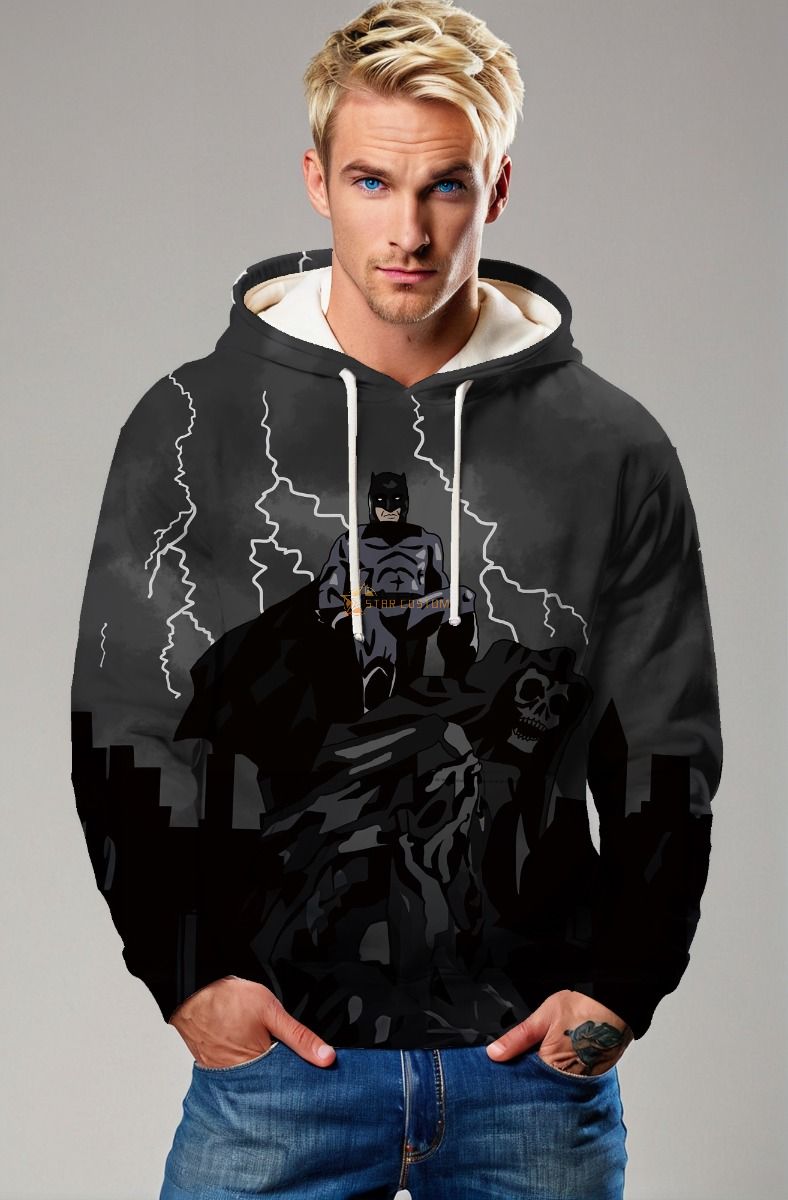 Batman Dark Knight Graphic Hoodie – Stormy Charcoal Gray Style