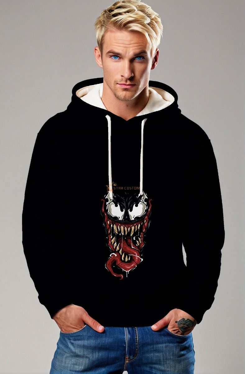 Venom Fierce Face Graphic Hoodie – Bold Black Streetwear