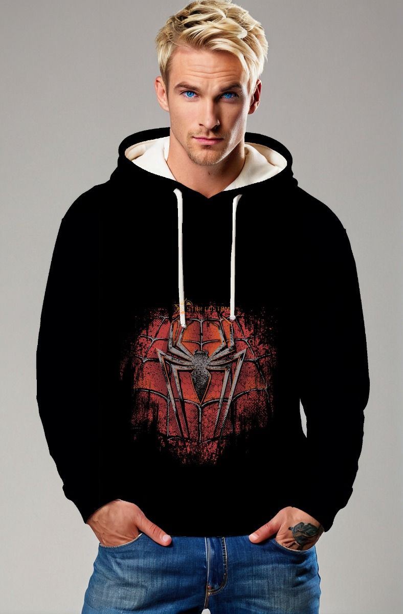 Red Spider Emblem Pullover Hoodie – Classic Black Streetwear
