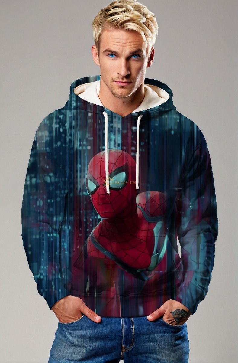 Dark Blue Tech‑City Spider Pullover Hoodie
