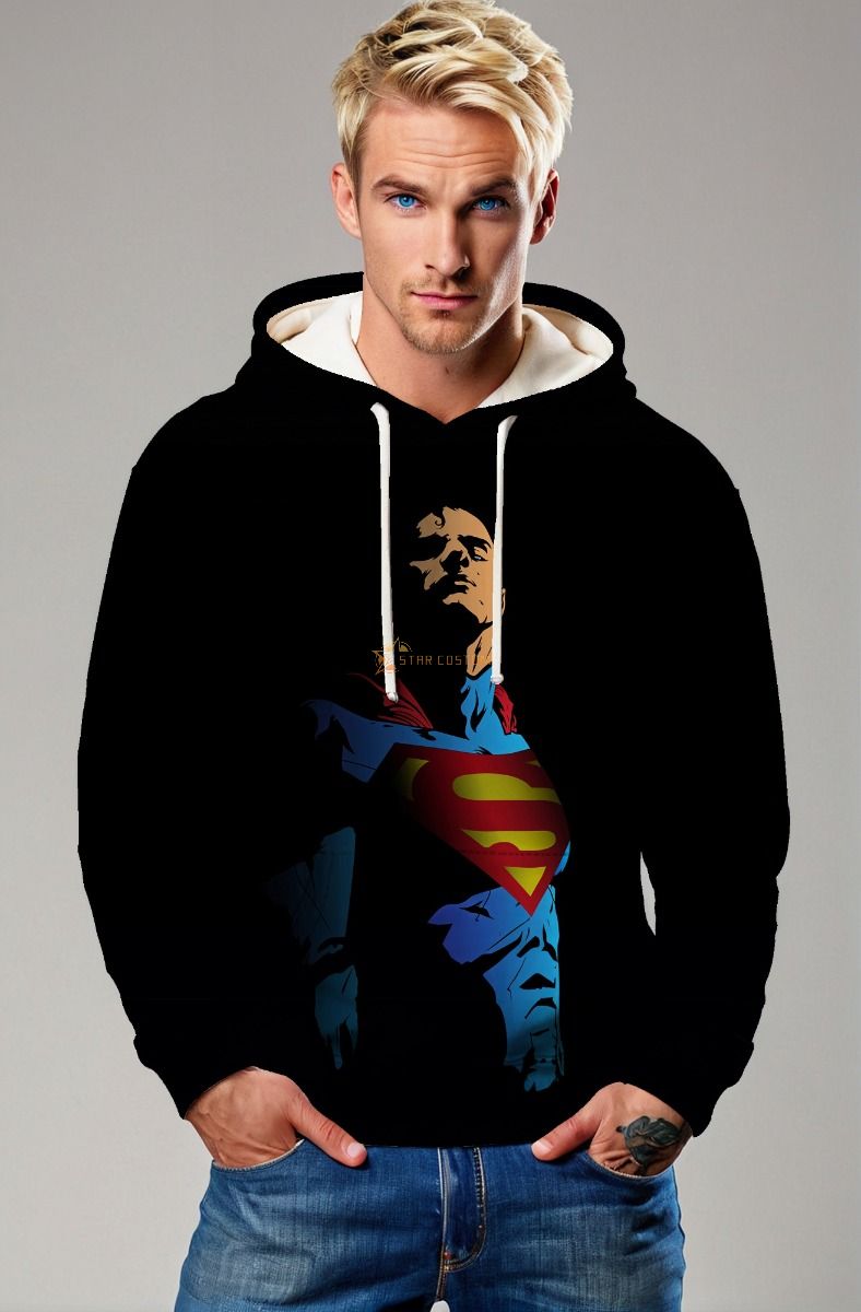 Black Superman Graphic Pullover Hoodie