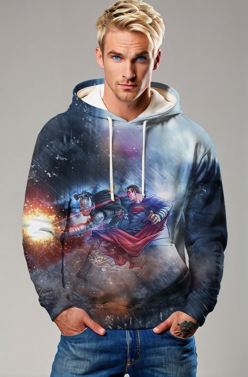 Dark Blue Superman Battle Graphic Pullover Hoodie