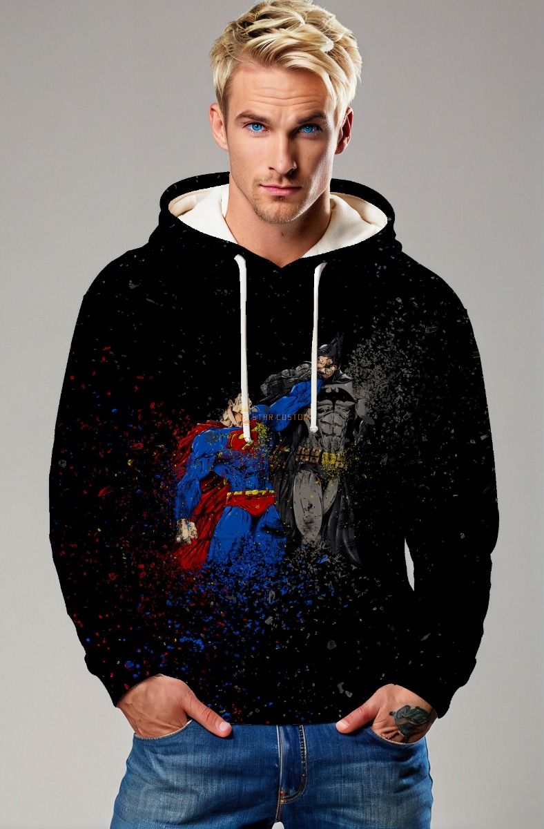 Black Superman vs Batman Battle Graphic Pullover Hoodie