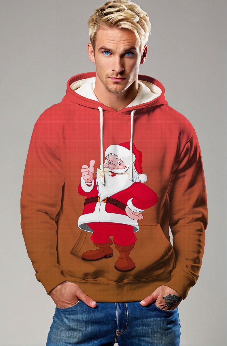  Red Santa Claus Cartoon Graphic Pullover Hoodie