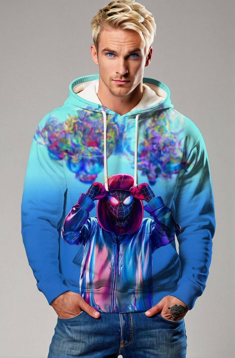 Bright Blue Urban Spider Graphic Pullover Hoodie