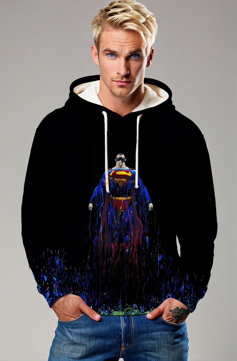  Black Superman Rising Art Pullover Hoodie