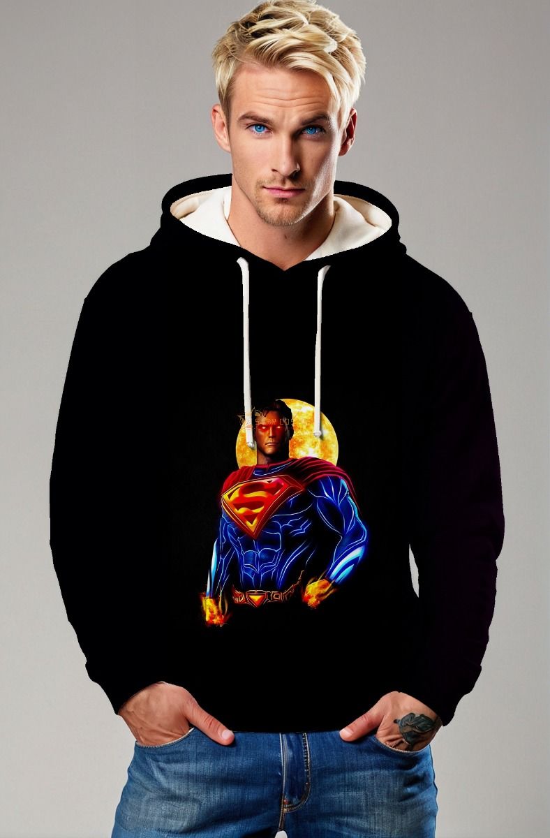 Black Fiery Superman Graphic Pullover Hoodie