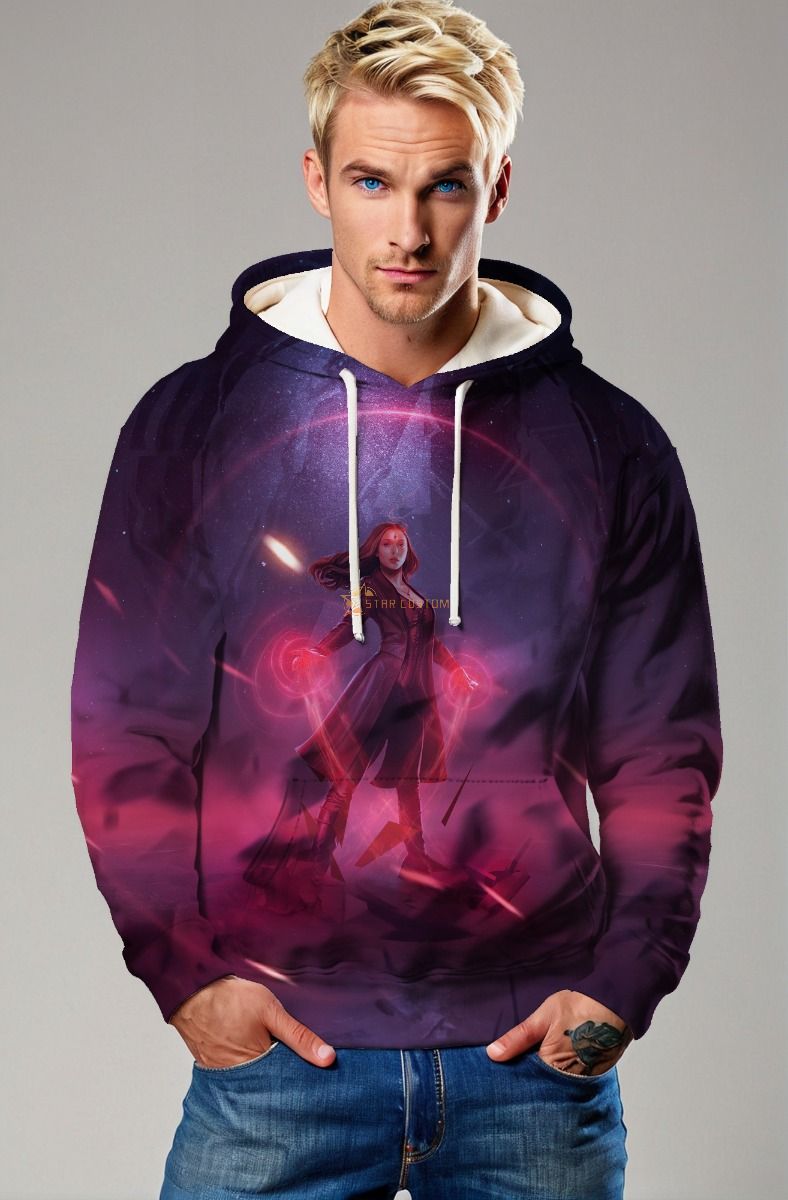  Purple and Pink Scarlet Witch Pullover Hoodie
