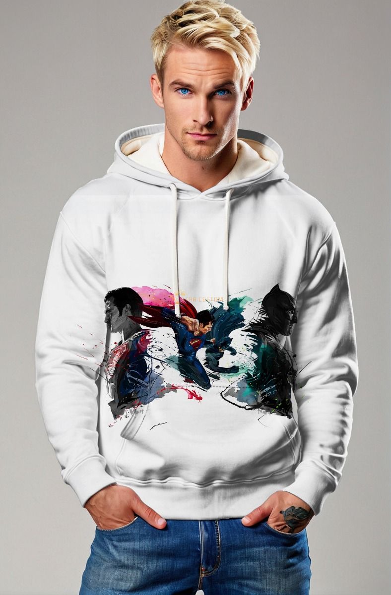 White Superman vs Batman Pullover Hoodie