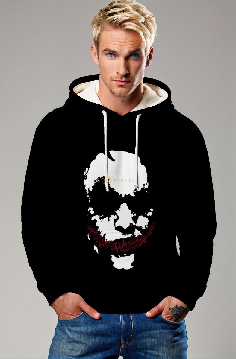 Black Joker Face Pullover Hoodie