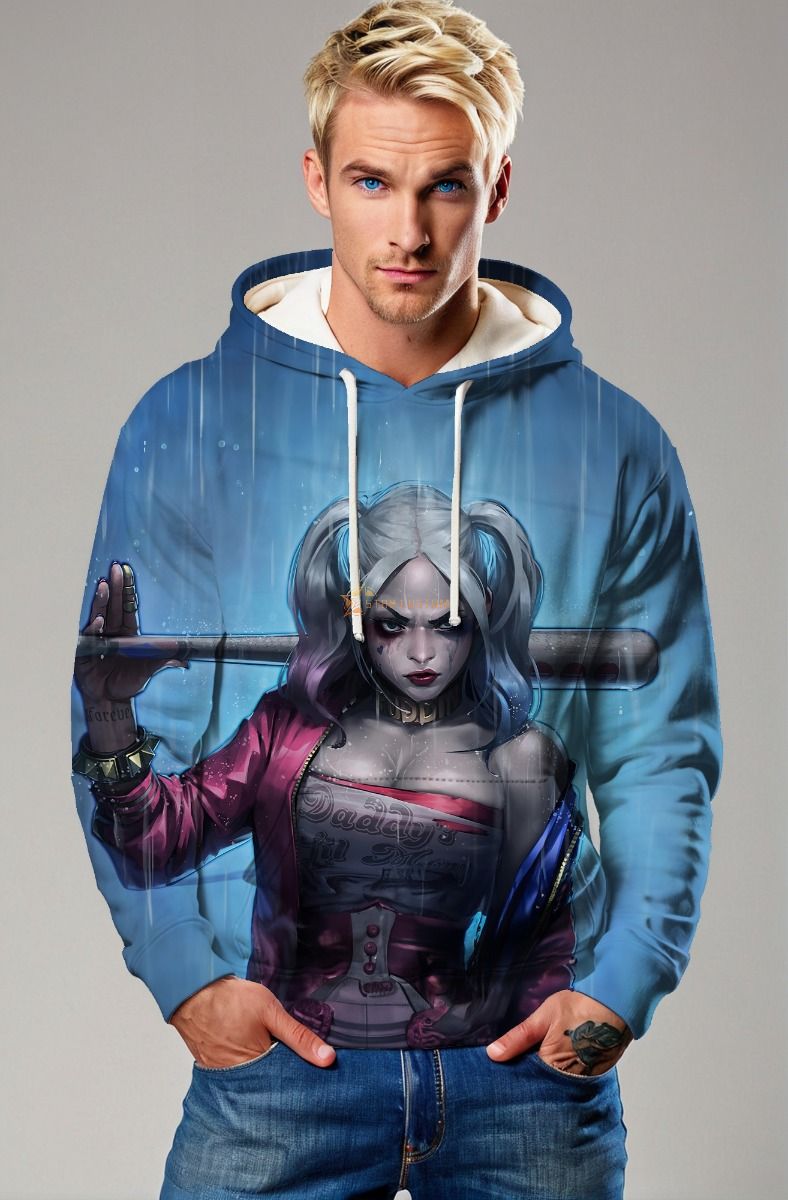Blue Harley Quinn Street Style Pullover Hoodie