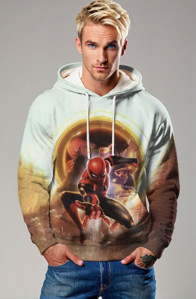 Light Gray Spider‑Man Action Pullover Hoodie