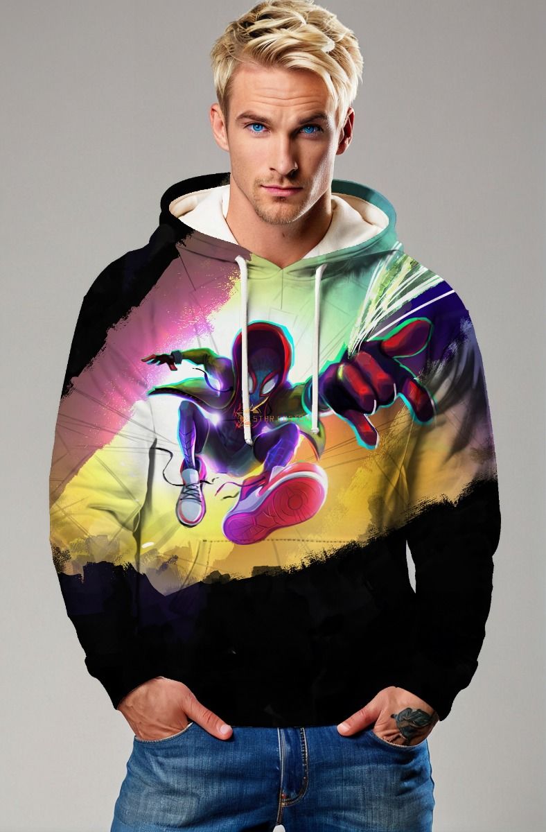 Black Spider‑Man Color Splash Pullover Hoodie