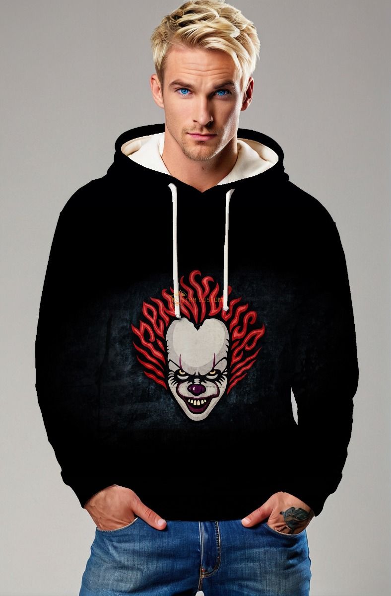 Black Horror Clown Hoodie – Fiery Red Hair Design