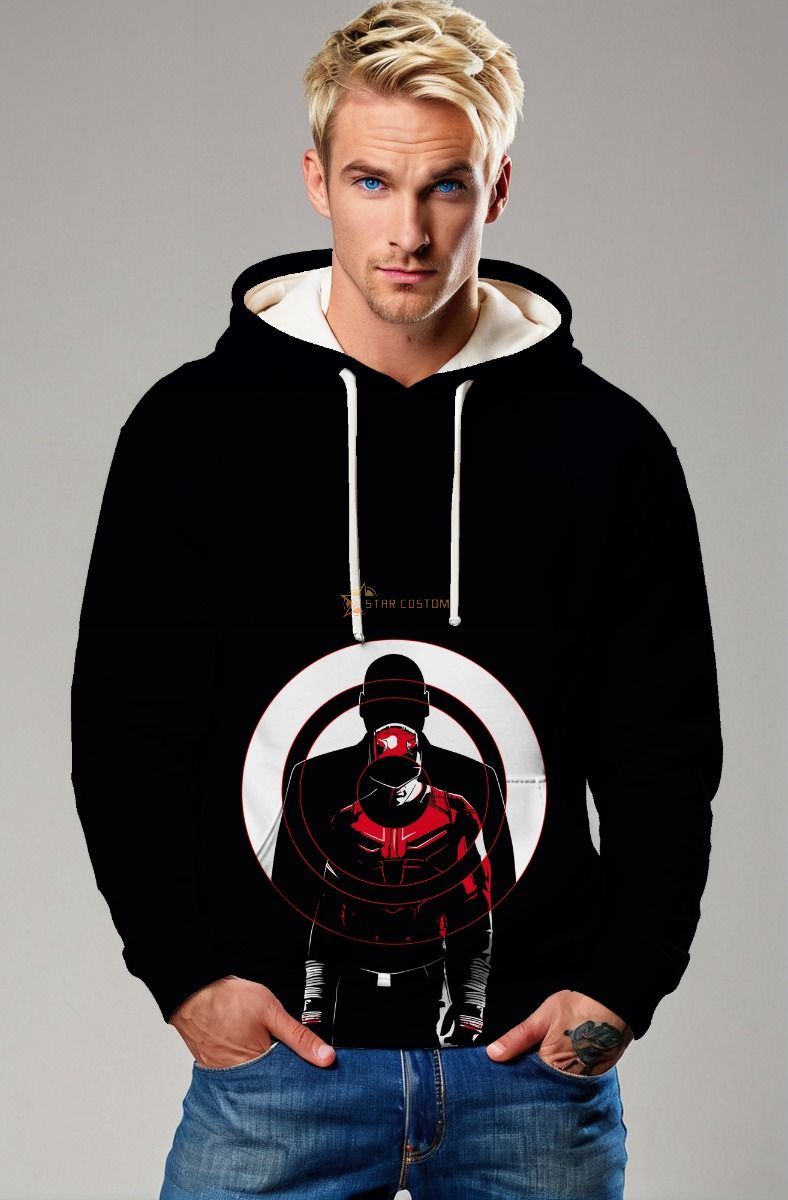 Black Minimalist Hero Target Hoodie – Red & White Bullseye Design
