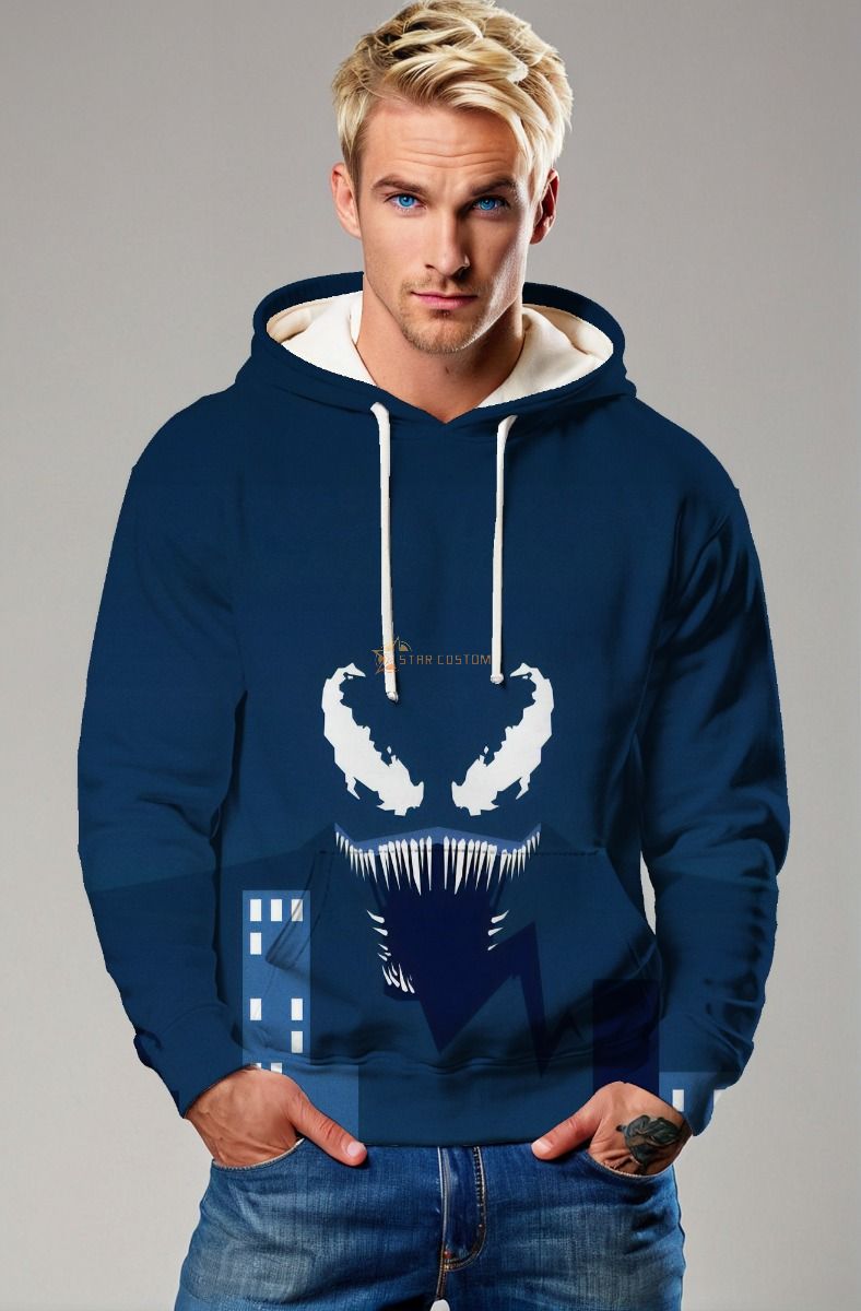 Deep Blue Venom Face Hoodie – Bold Villain Style
