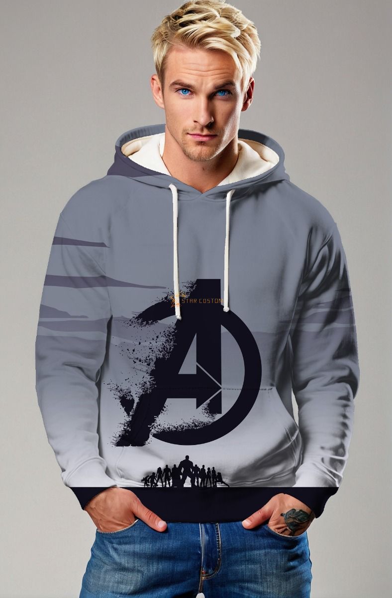 Grey Blue Avengers Disintegration Hoodie – Faded Heroic Tribute