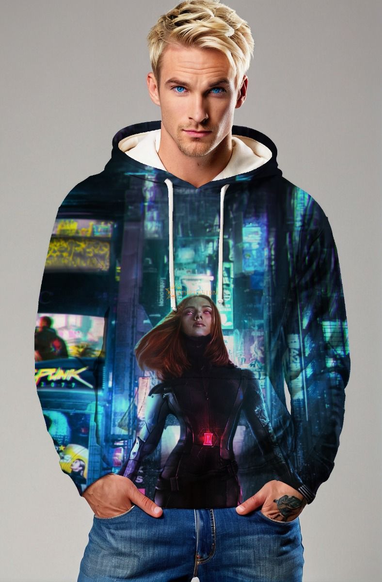 Deep Blue Cyberpunk Black Widow Hoodie