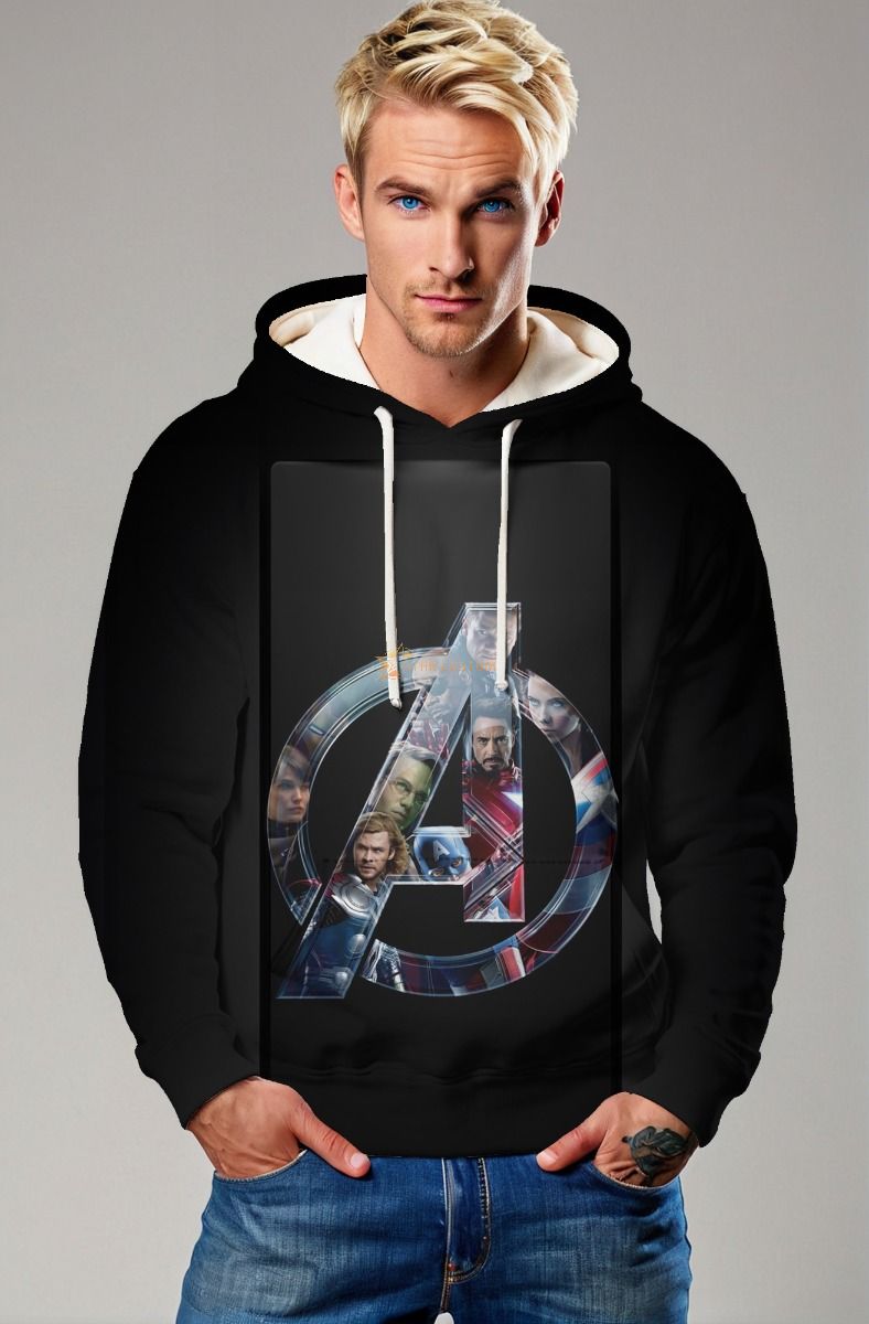 Black Avengers “A Symbol” Pullover Hoodie – Classic Hero Line Emblem