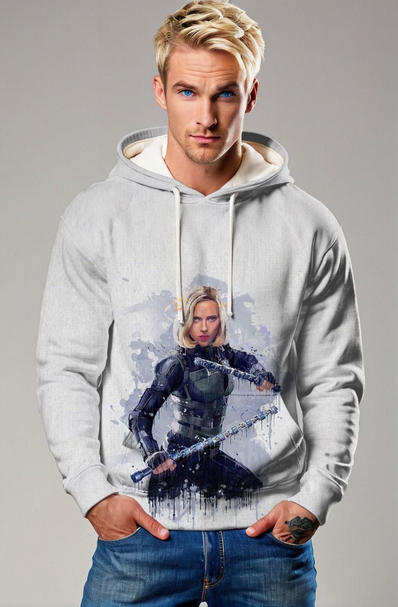 White Black Widow Pullover Hoodie – Watercolor Assassin Design