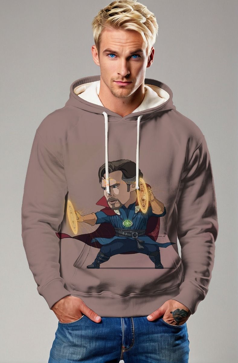 Taupe Spellcaster Pullover Hoodie – Chibi Doctor Strange Edition