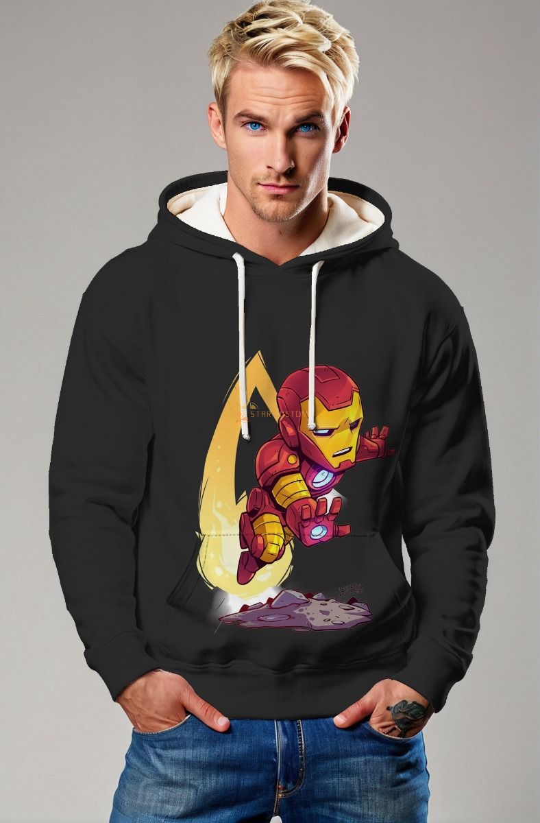 Black Iron Flight Pullover Hoodie – Chibi Iron Man Rocket Edition