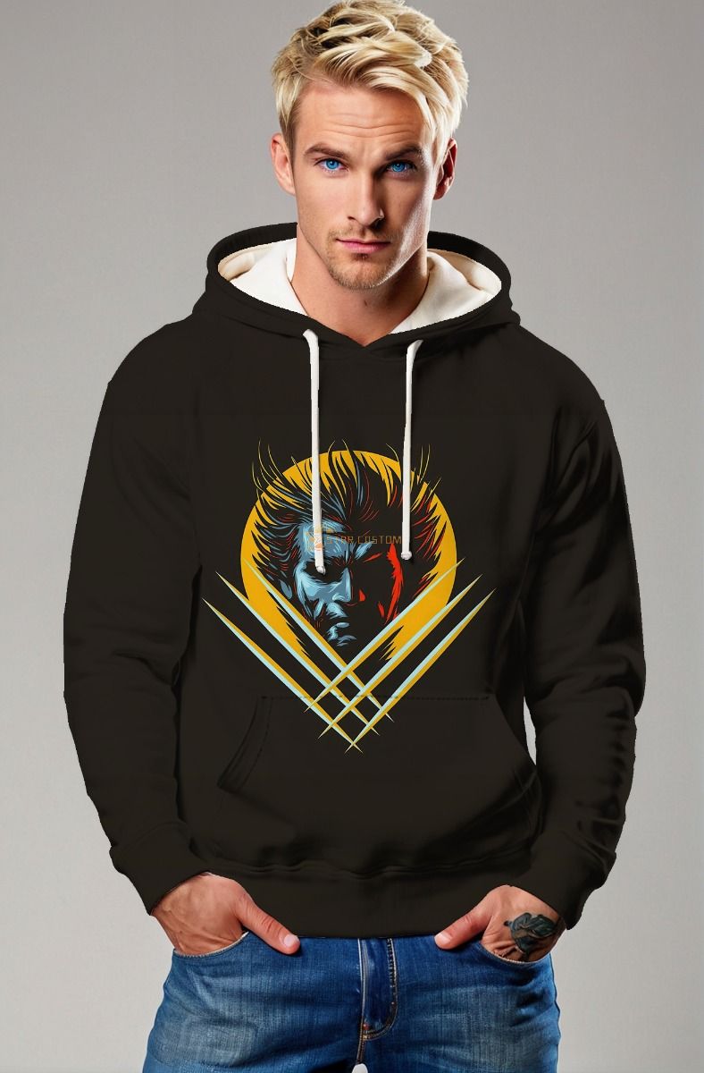 Black Wolverine Pullover Hoodie – Retro Yellow Slash Shadow Design