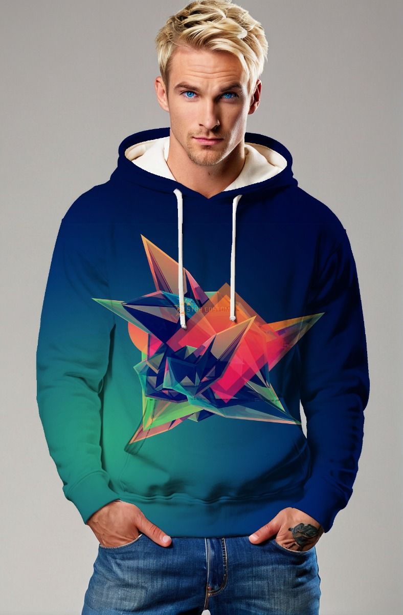 Blue Gradient Pullover Hoodie – Prism Burst 3D Art Graphic